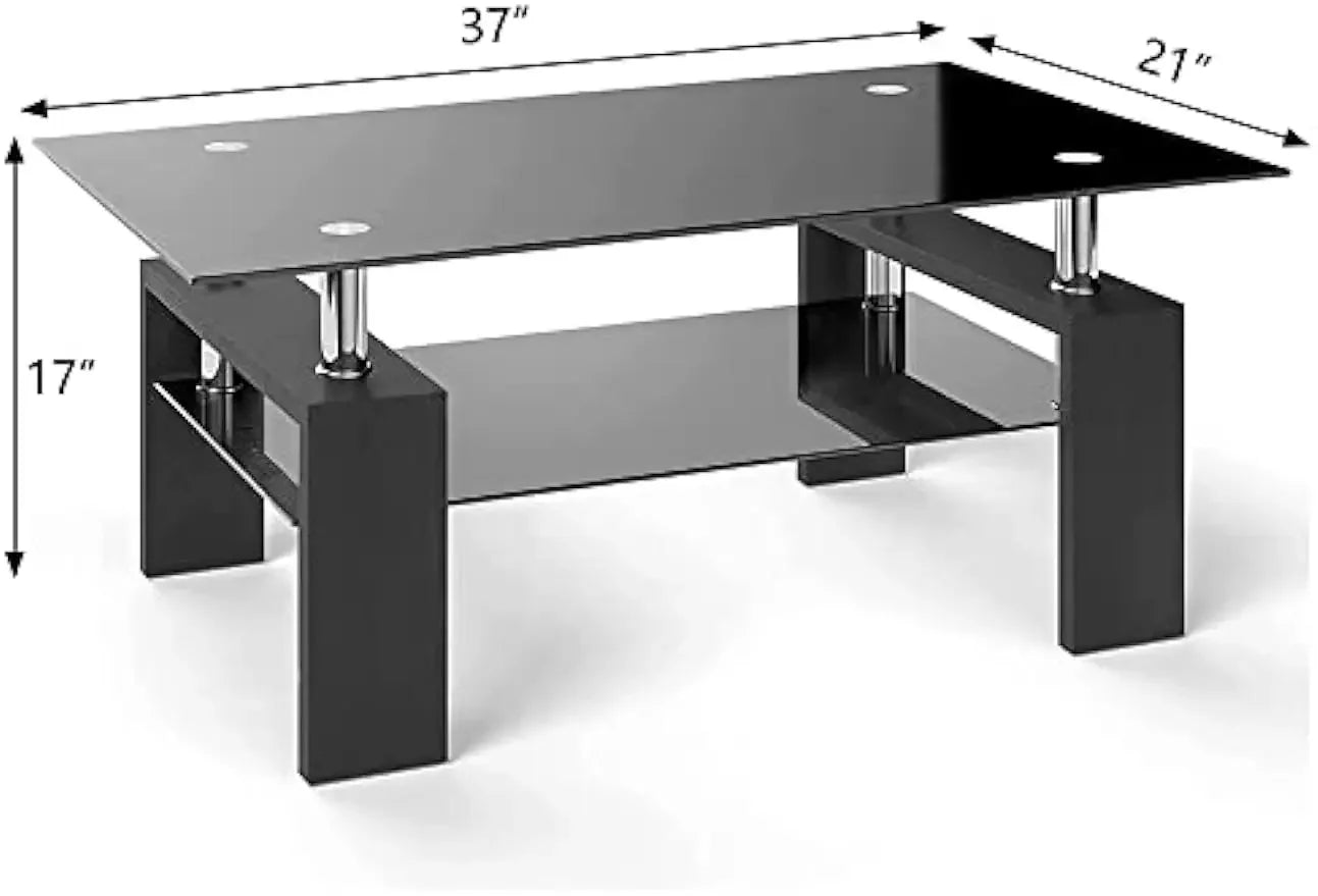 Modern Rectangle Glass Coffee Table with Storage