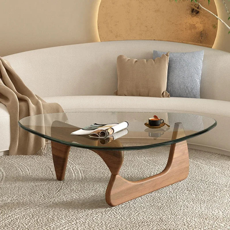 Nordic Tempered Glass Coffee Table with Solid Wood Leg