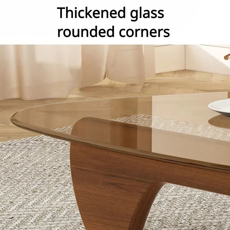 Nordic Tempered Glass Coffee Table with Solid Wood Leg