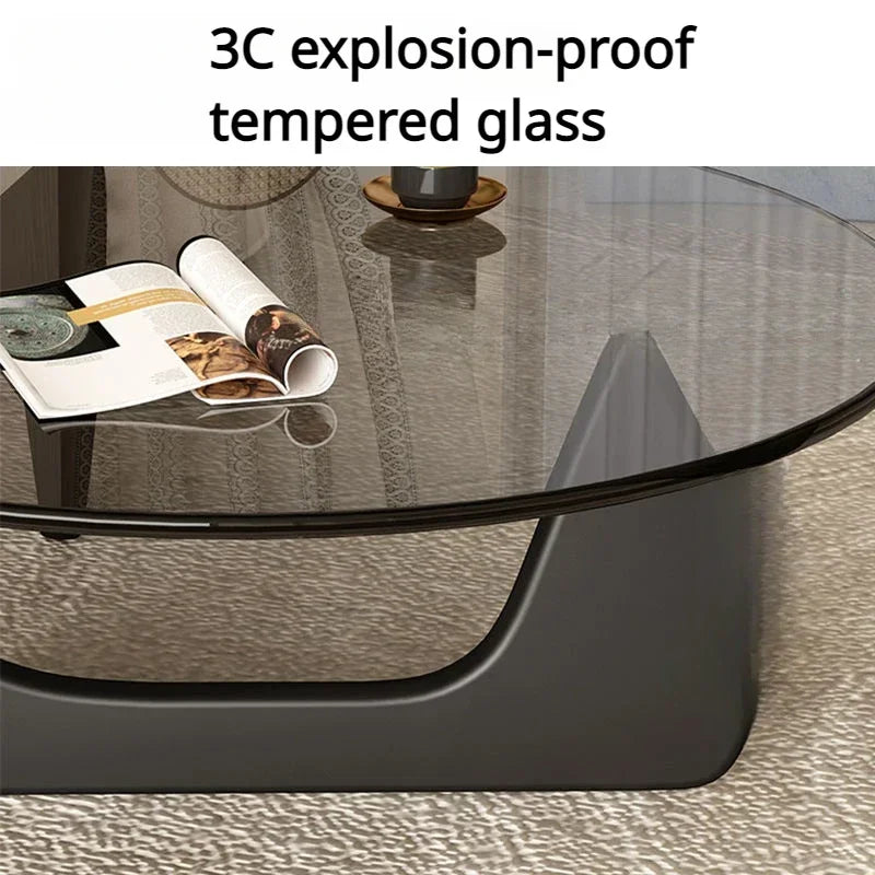 Nordic Tempered Glass Coffee Table with Solid Wood Leg