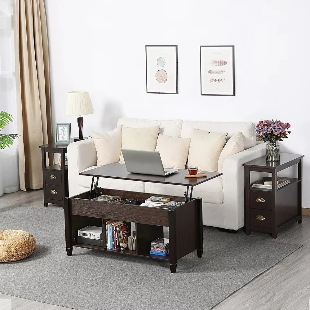 Lift Top Coffee Table With 3 Storage Compartments